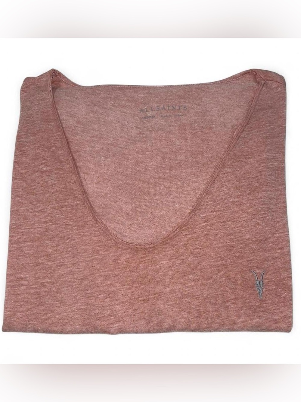 AllSaints Tonic Scoop Neck Slim Ramskull T-Shirt Rose Cotton V-neck Men’s Size M